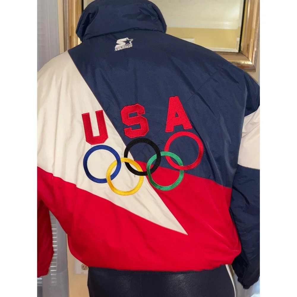 Vintage Starter USA Olympic Team Puffer Jacket XL Red White Blue Colorblock - Picture 2 of 9